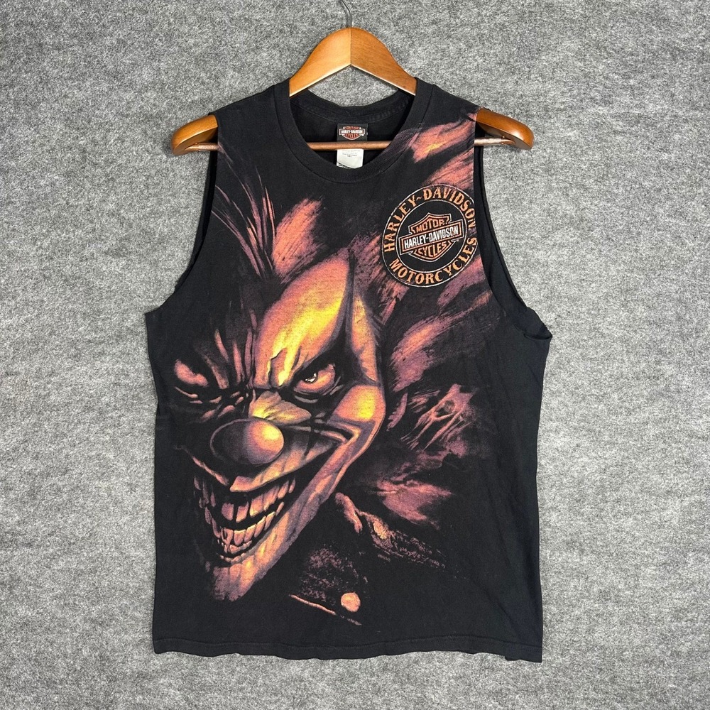 Harley Davidson Joker Clown Shirt St Paul Mens Black‎ Cut Sleeve Tank Top Large - Picture 2 of 14